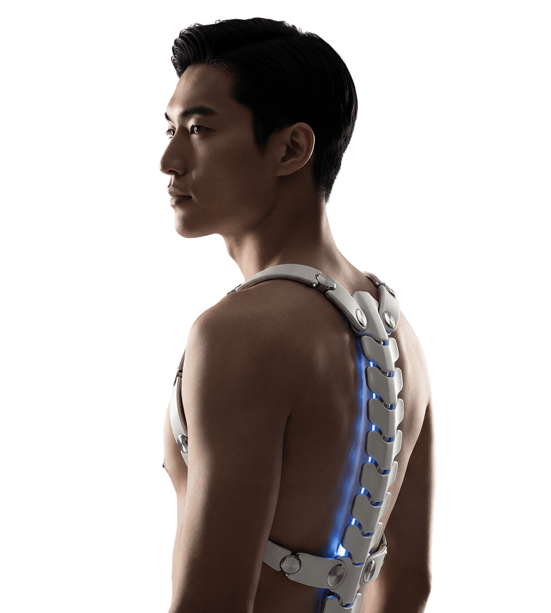 Man wearing Vertebra spinal support device